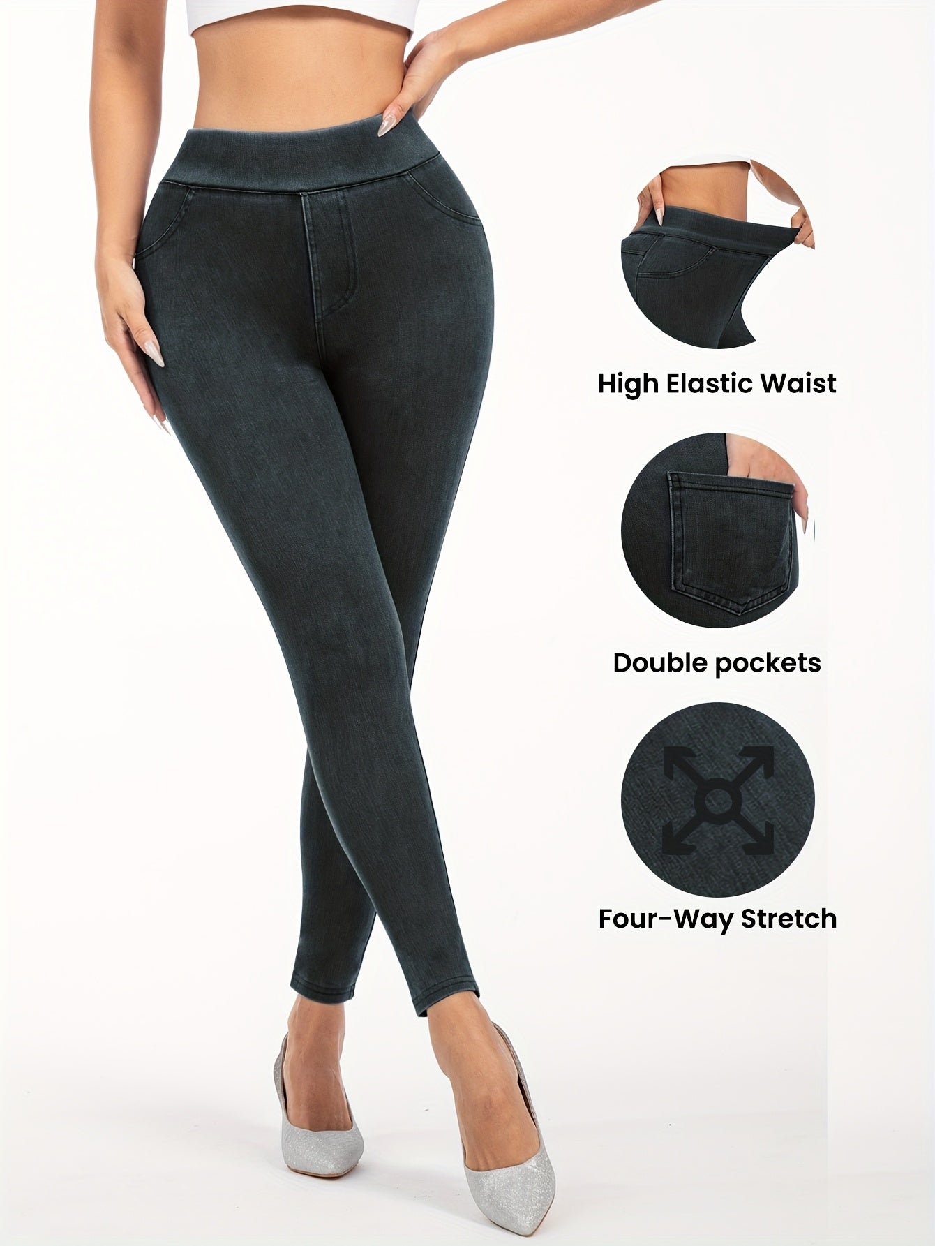 New Stylish Versatile Mid-Thin Jeans, Stretchy Slim-Fit Casual Women'S Denim Pants with Pockets.